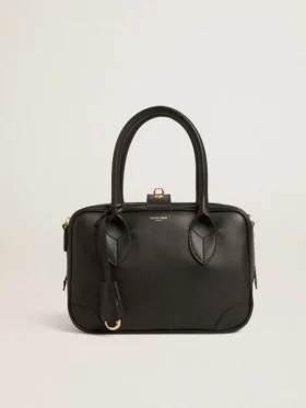 Sac Vita en cuir lisse noir avec détails dorés