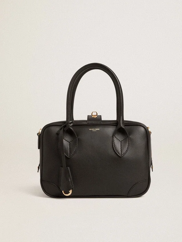 Sac Vita en cuir lisse noir avec détails dorés
