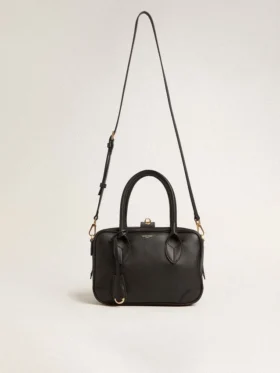 Sac Vita en cuir lisse noir avec détails dorés