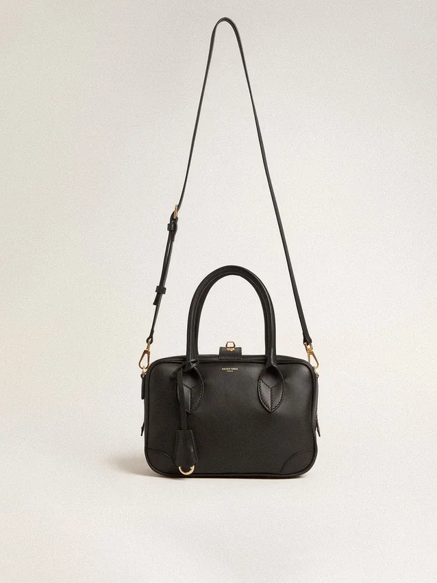 Sac Vita en cuir lisse noir avec détails dorés