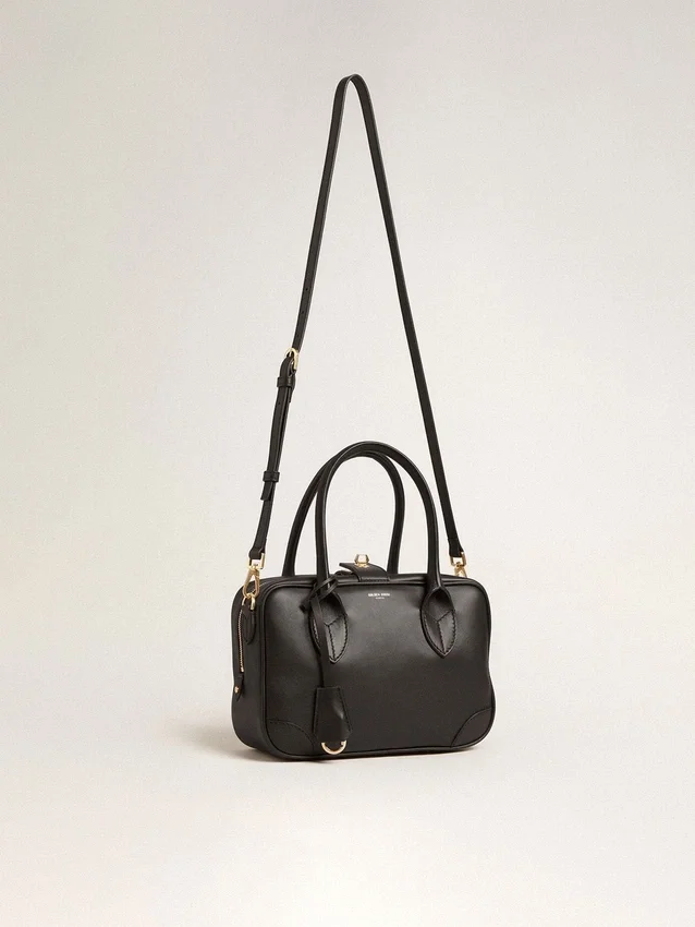 Sac Vita en cuir lisse noir avec détails dorés