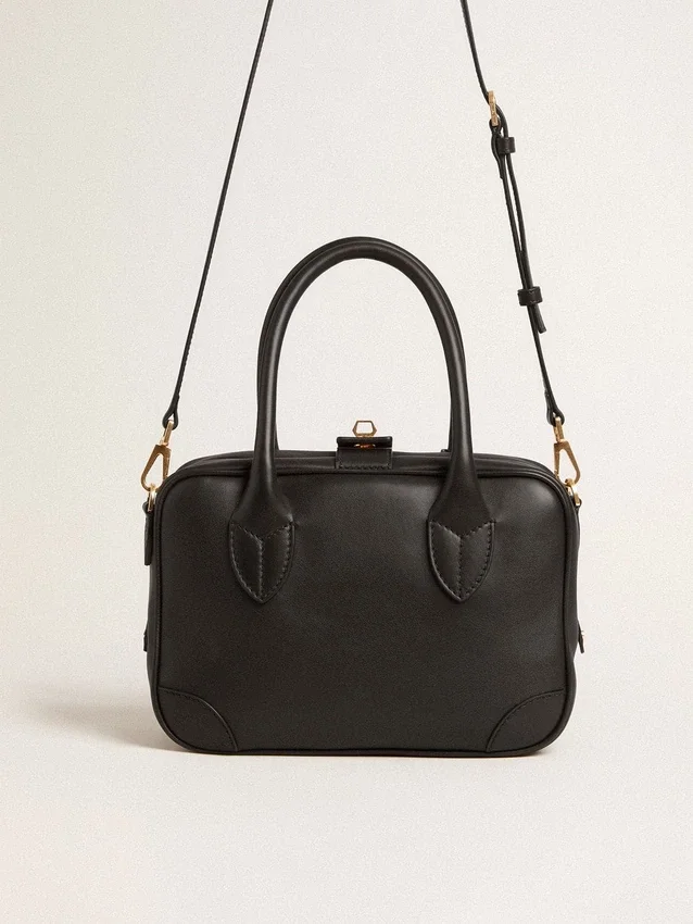 Sac Vita en cuir lisse noir avec détails dorés