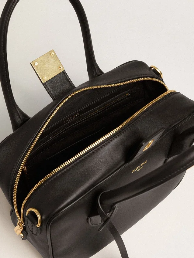 Sac Vita en cuir lisse noir avec détails dorés