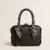 Sac Vita en cuir lisse noir avec détails dorés