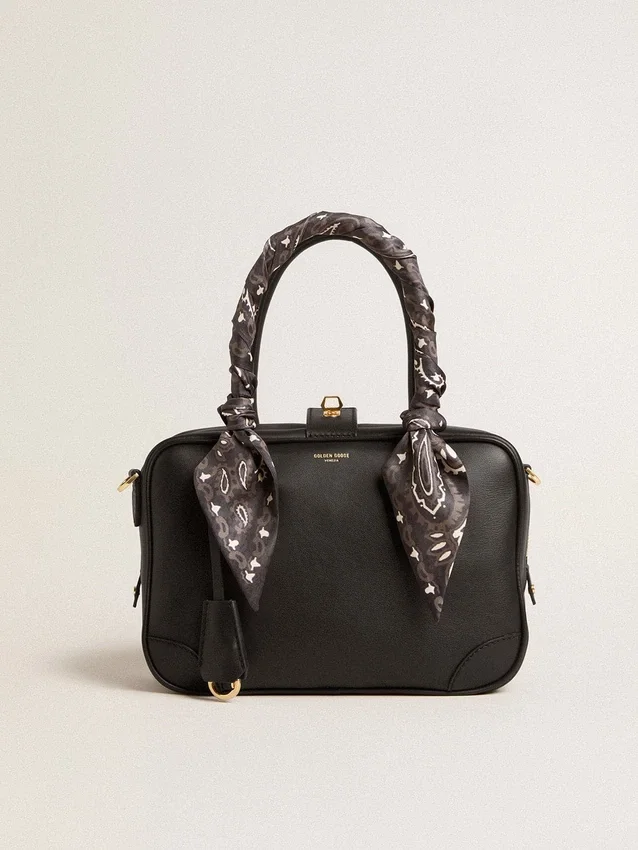 Sac Vita en cuir lisse noir avec détails dorés