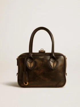 Sac Vita en cuir noir vieilli avec détails dorés