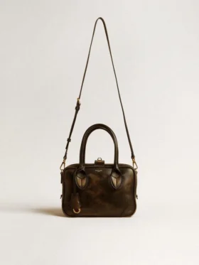 Sac Vita en cuir noir vieilli avec détails dorés