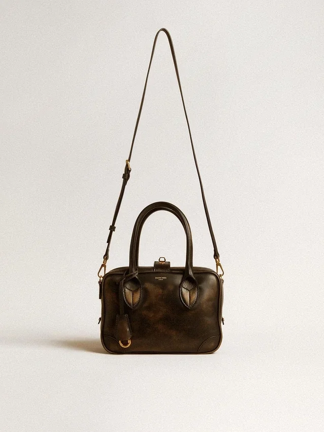 Sac Vita en cuir noir vieilli avec détails dorés