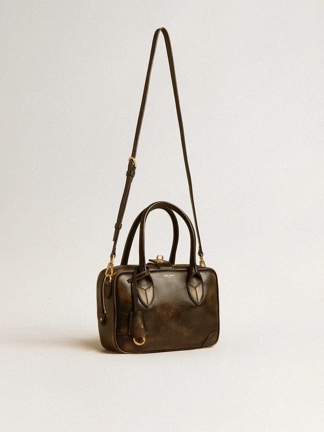 Sac Vita en cuir noir vieilli avec détails dorés