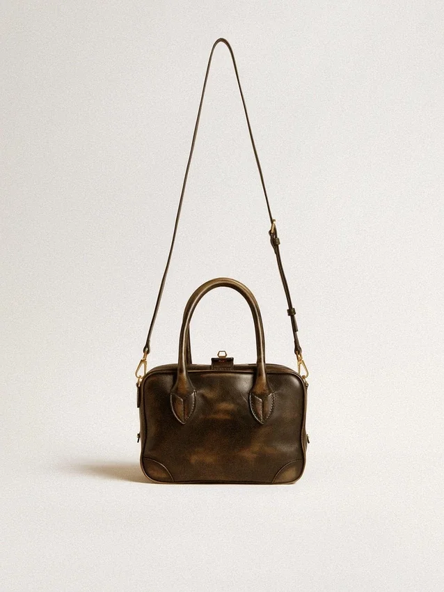 Sac Vita en cuir noir vieilli avec détails dorés