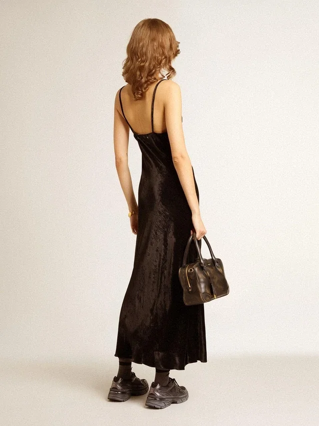 Sac Vita en cuir noir vieilli avec détails dorés