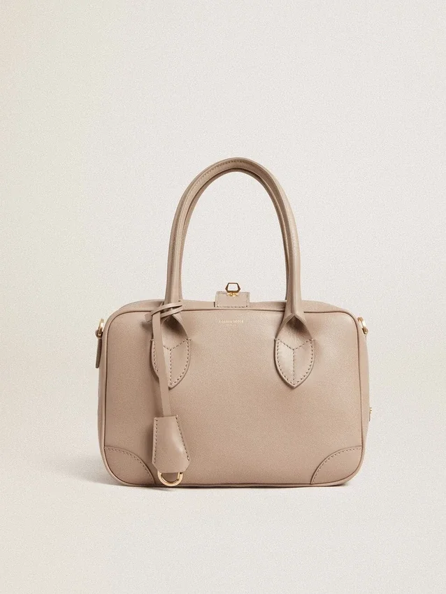 Sac Vita en cuir taupe avec détails dorés
