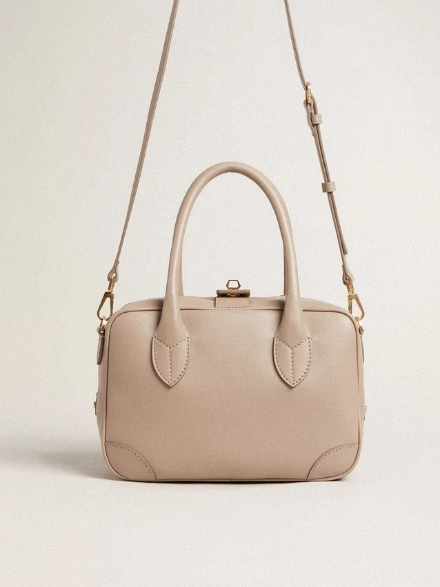 Sac Vita en cuir taupe avec détails dorés