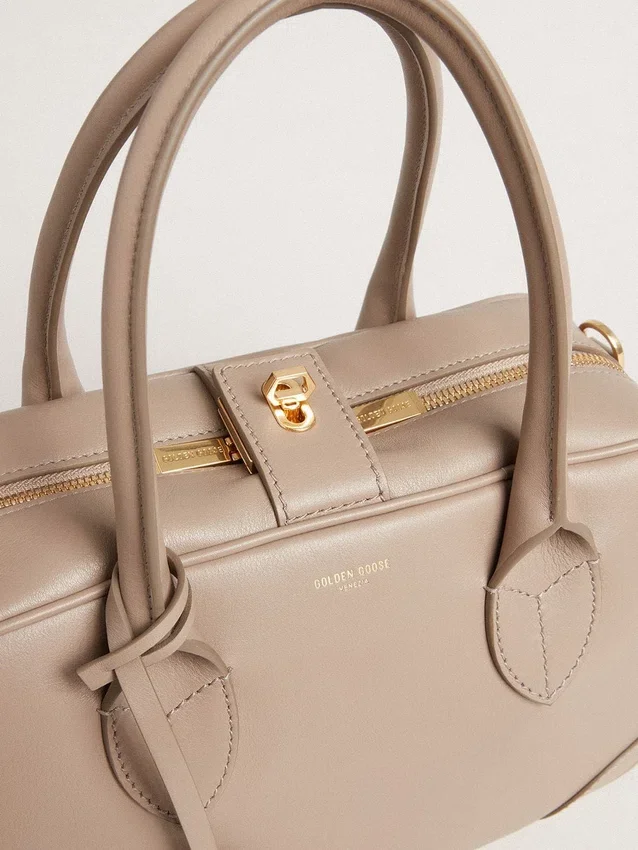 Sac Vita en cuir taupe avec détails dorés