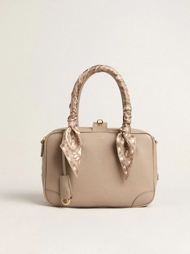Sac Vita en cuir taupe avec détails dorés