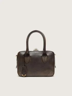 Sac Vita en cuir vintage marron avec détails dorés