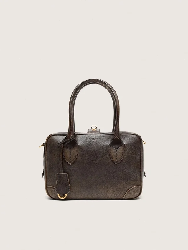 Sac Vita en cuir vintage marron avec détails dorés