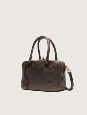 Sac Vita en cuir vintage marron avec détails dorés