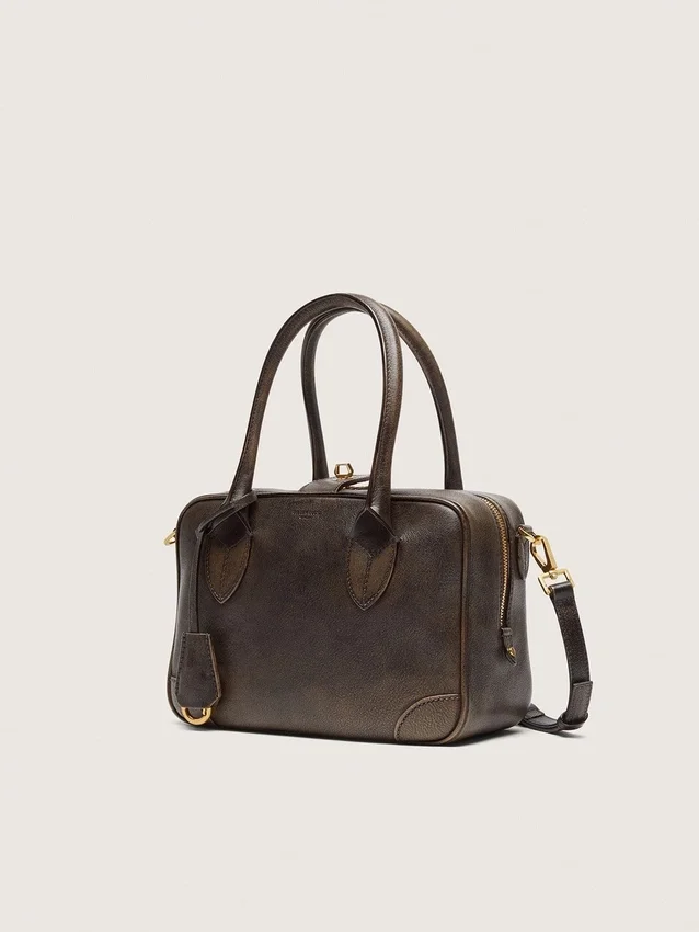 Sac Vita en cuir vintage marron avec détails dorés