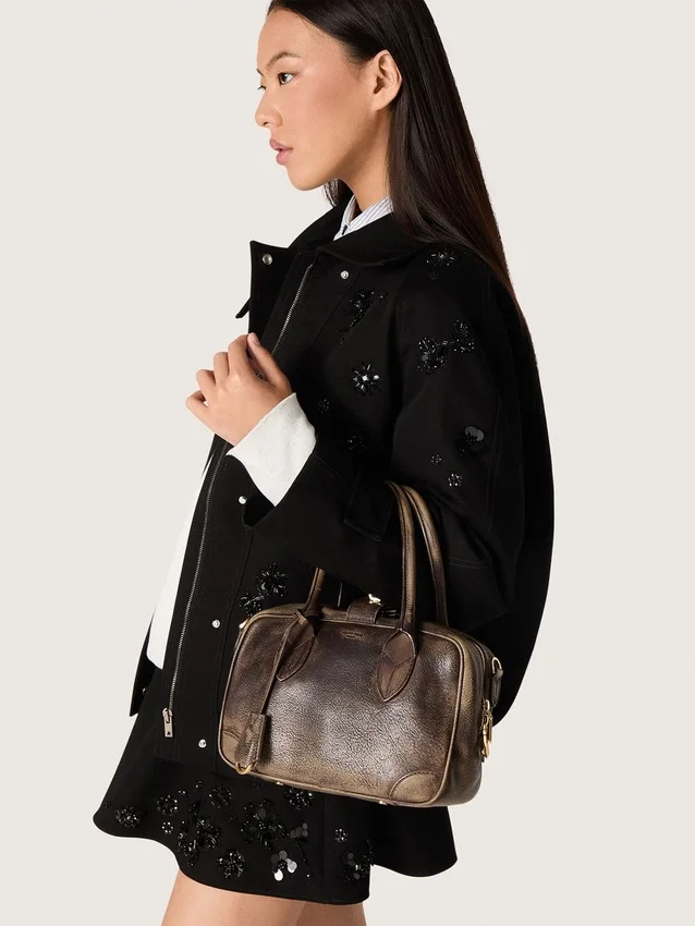 Sac Vita en cuir vintage marron avec détails dorés