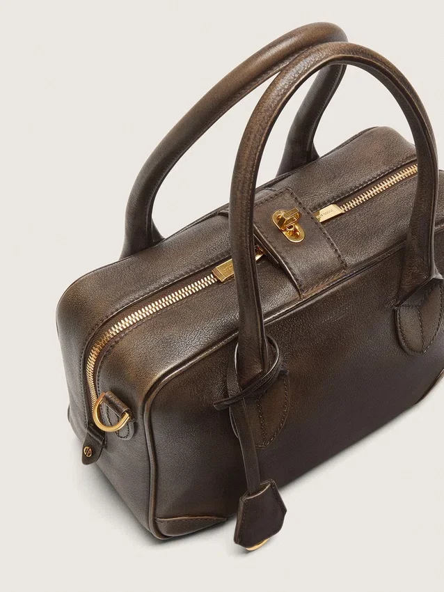 Sac Vita en cuir vintage marron avec détails dorés