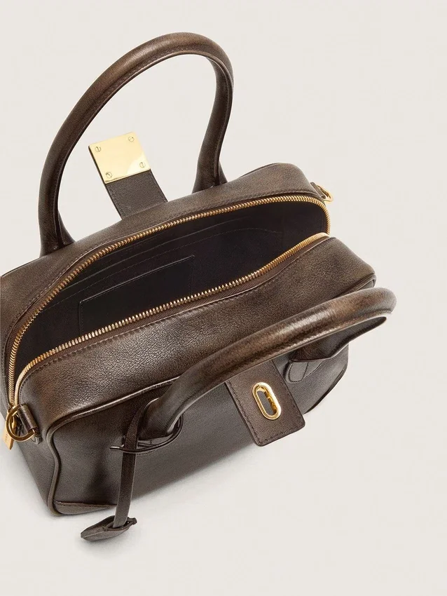 Sac Vita en cuir vintage marron avec détails dorés