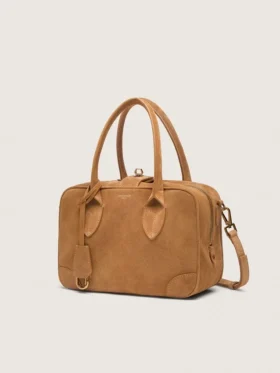 Sac Vita en daim couleur camel avec détails dorés