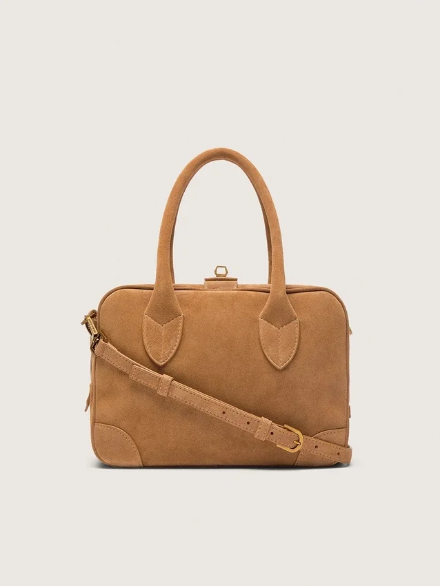 Sac Vita en daim couleur camel avec détails dorés