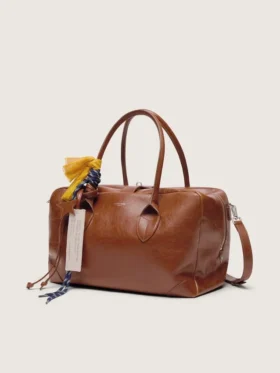 Sac Vita moyen en cuir marron clair avec breloques et détails argentés