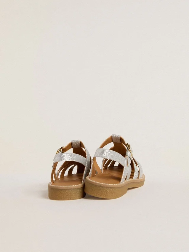 Sandales Maxime Junior en micro-paillettes argentées