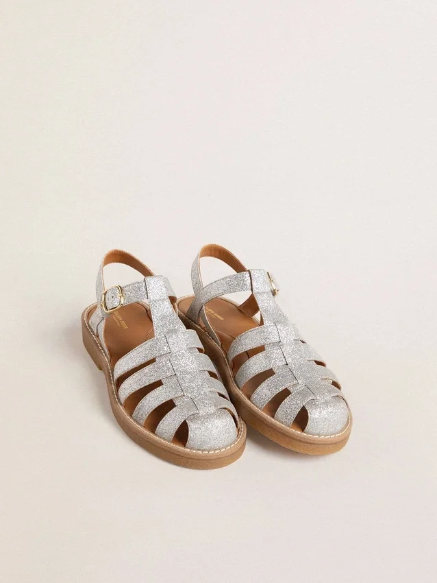 Sandales Maxime Young en micro-paillettes argentées