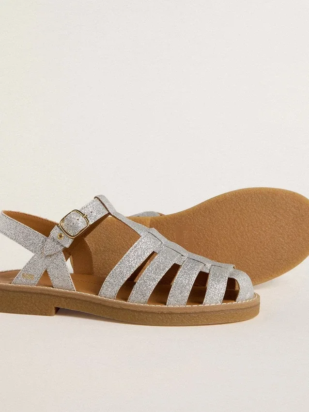 Sandales Maxime Young en micro-paillettes argentées