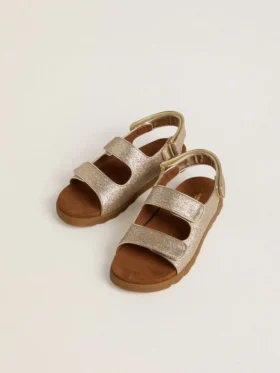 Sandales Noa Junior en micro-paillettes et cuir platine