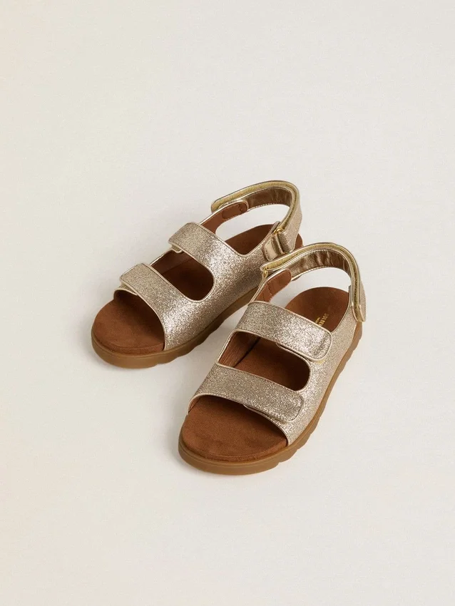 Sandales Noa Junior en micro-paillettes et cuir platine