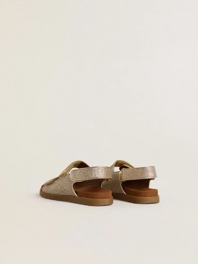 Sandales Noa Junior en micro-paillettes et cuir platine