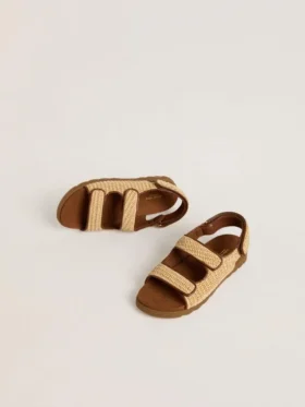 Sandales Noa Junior en raphia beige et cuir marron