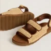 Sandales Noa Junior en raphia beige et cuir marron