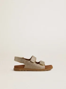 Sandales Noa Young en cuir micro-pailleté et platine