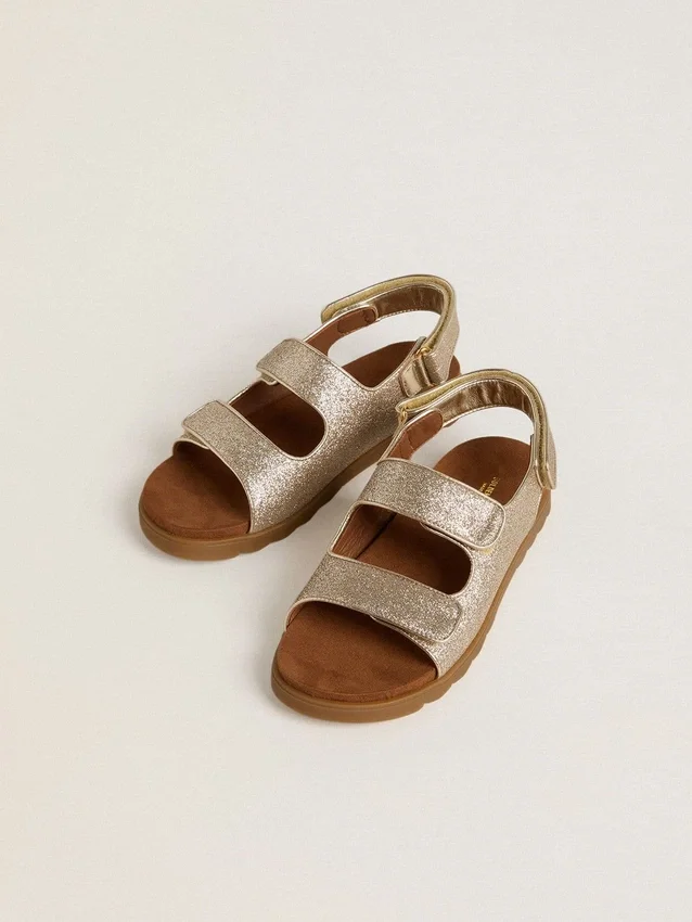 Sandales Noa Young en cuir micro-pailleté et platine