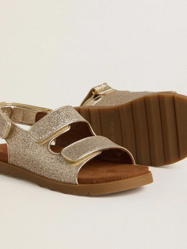 Sandales Noa Young en cuir micro-pailleté et platine