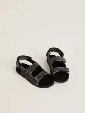 Sandales Noa Young en cuir noir vieilli