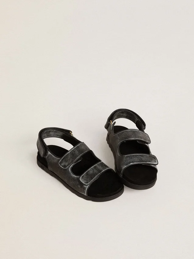 Sandales Noa Young en cuir noir vieilli