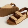 Sandales Noa Young en raphia beige et cuir marron