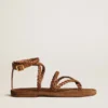 Sandales plates Penelope pour femme en cuir couleur tabac avec semelle en daim