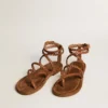 Sandales plates Penelope pour femme en cuir couleur tabac avec semelle en daim