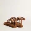 Sandales plates Penelope pour femme en cuir couleur tabac avec semelle en daim