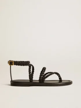 Sandales plates Penelope pour femme en cuir noir