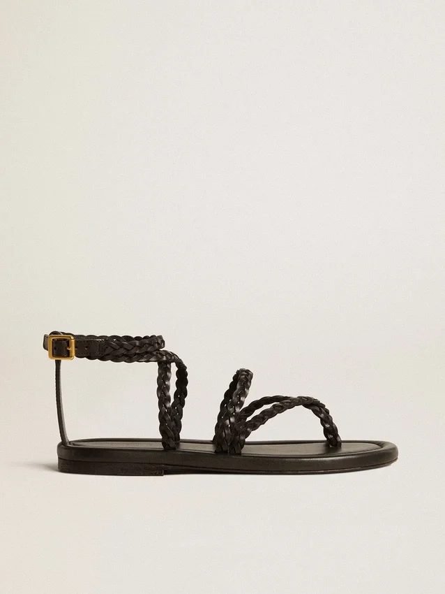 Sandales plates Penelope pour femme en cuir noir