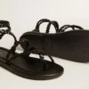 Sandales plates Penelope pour femme en cuir noir