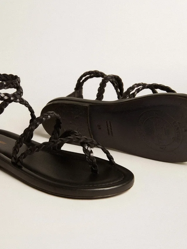 Sandales plates Penelope pour femme en cuir noir